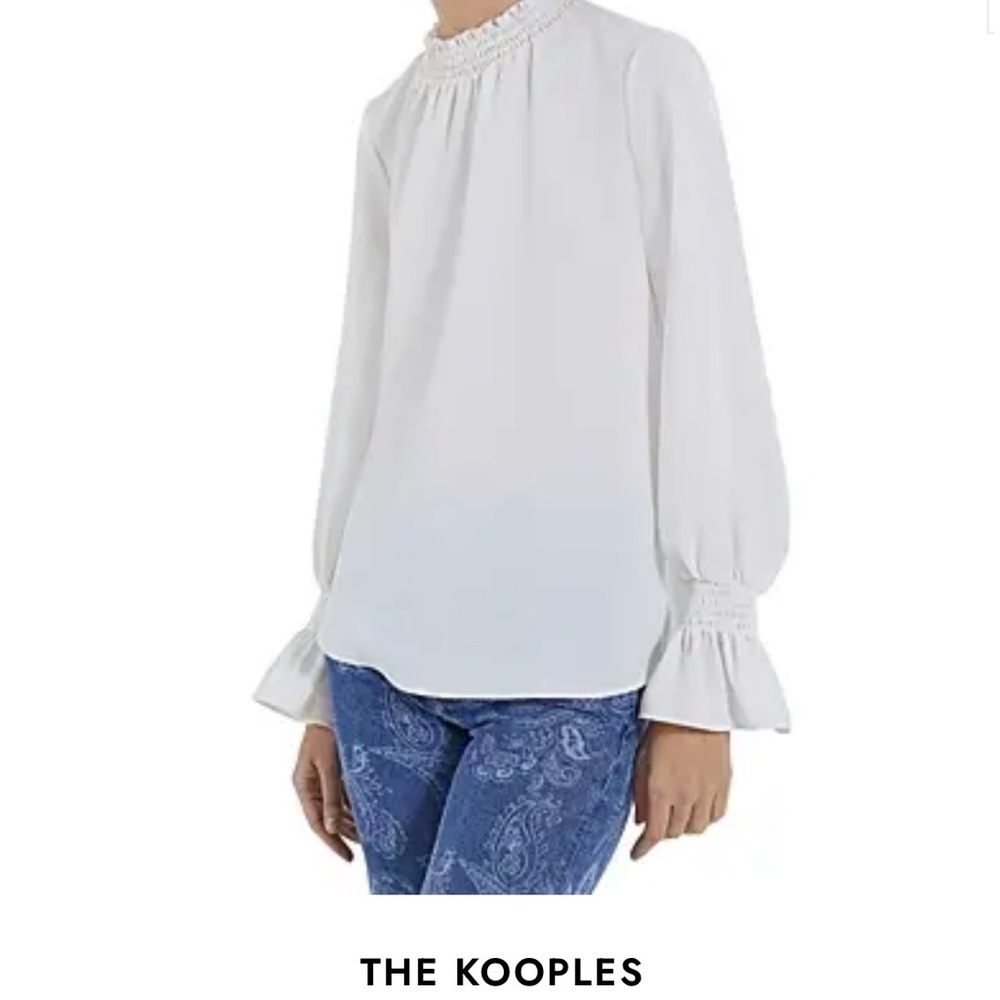 The Kooples Smocked Ruffle-Cuff Long Sleeve Blouse